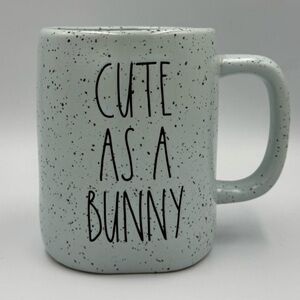Rae Dunn Pale Blue Speckled “Cute As A Bunny” 20oz Mug-Easter Collection